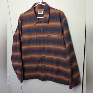 WRANGLER Men Thick Casual Button Down Shirt Long Sleeve Aztec Size L Pockets